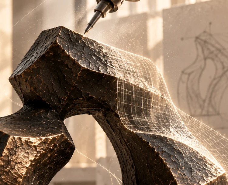 Concept detail of an advanced fabrication process interacting with a sculptural surface