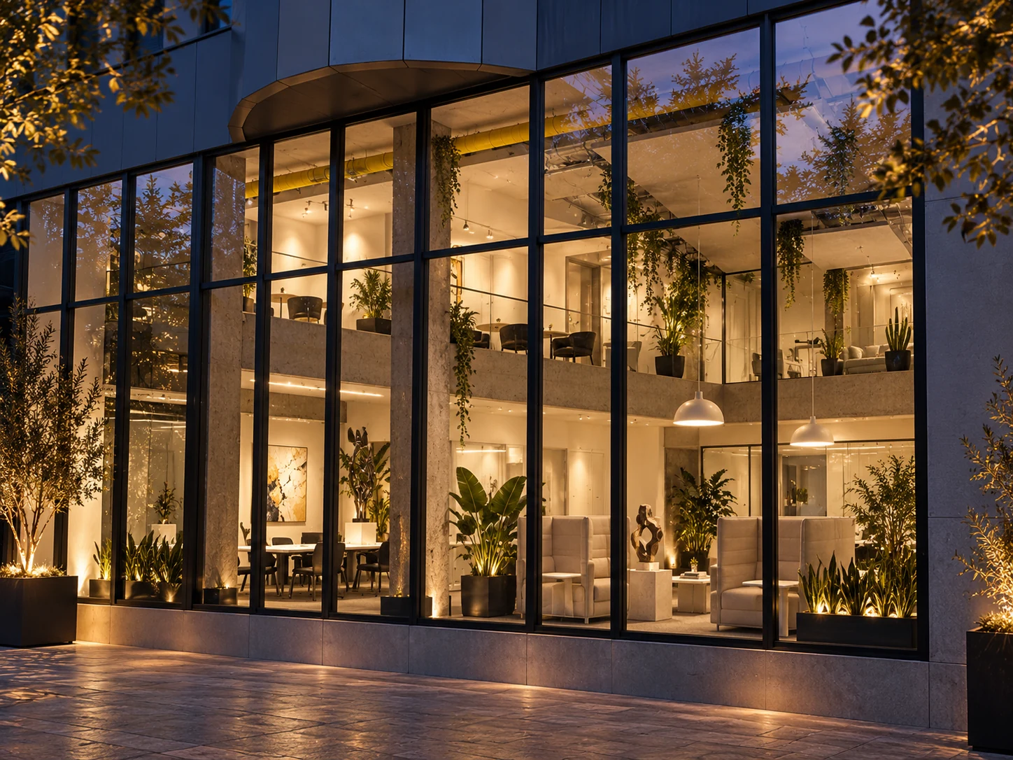 Atelier exterior at dusk