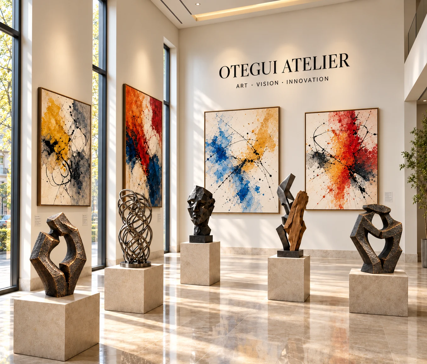 Otegui Atelier gallery concept with paintings and sculptural studies